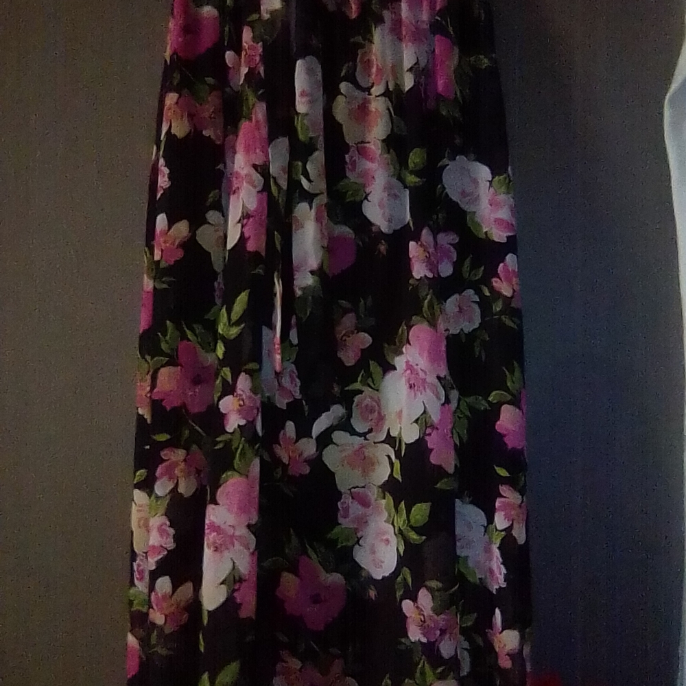 Stitches Black Maxi Skirt with Pink & White Floral Print